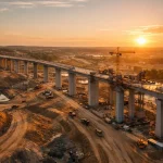 Grabación aérea de obra civil con dron DJI Inspire 3 en hora dorada