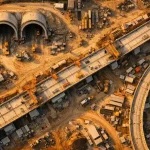 Vídeo aéreo profesional de obra civil con drone durante la hora dorada